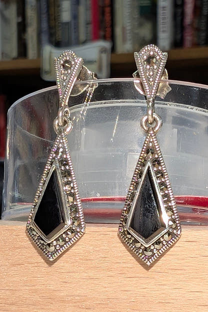 Sterling Silver Kite Black Onyx Marcasite Earrings The Bookstore