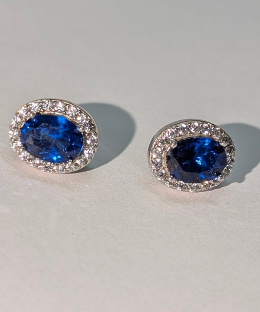 Sterling Sliver Blue Sapphire Button Earrings - The Bookstore