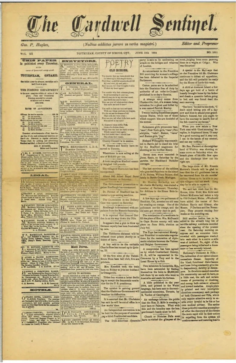 The Cardwell Sentinel — June 19, 1884 Facsimile Reproduction - The Bookstore