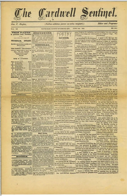 The Cardwell Sentinel — June 19, 1884 Facsimile Reproduction - The Bookstore