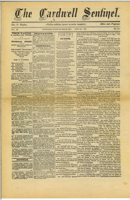 The Cardwell Sentinel — June 19, 1884 Facsimile Reproduction - The Bookstore