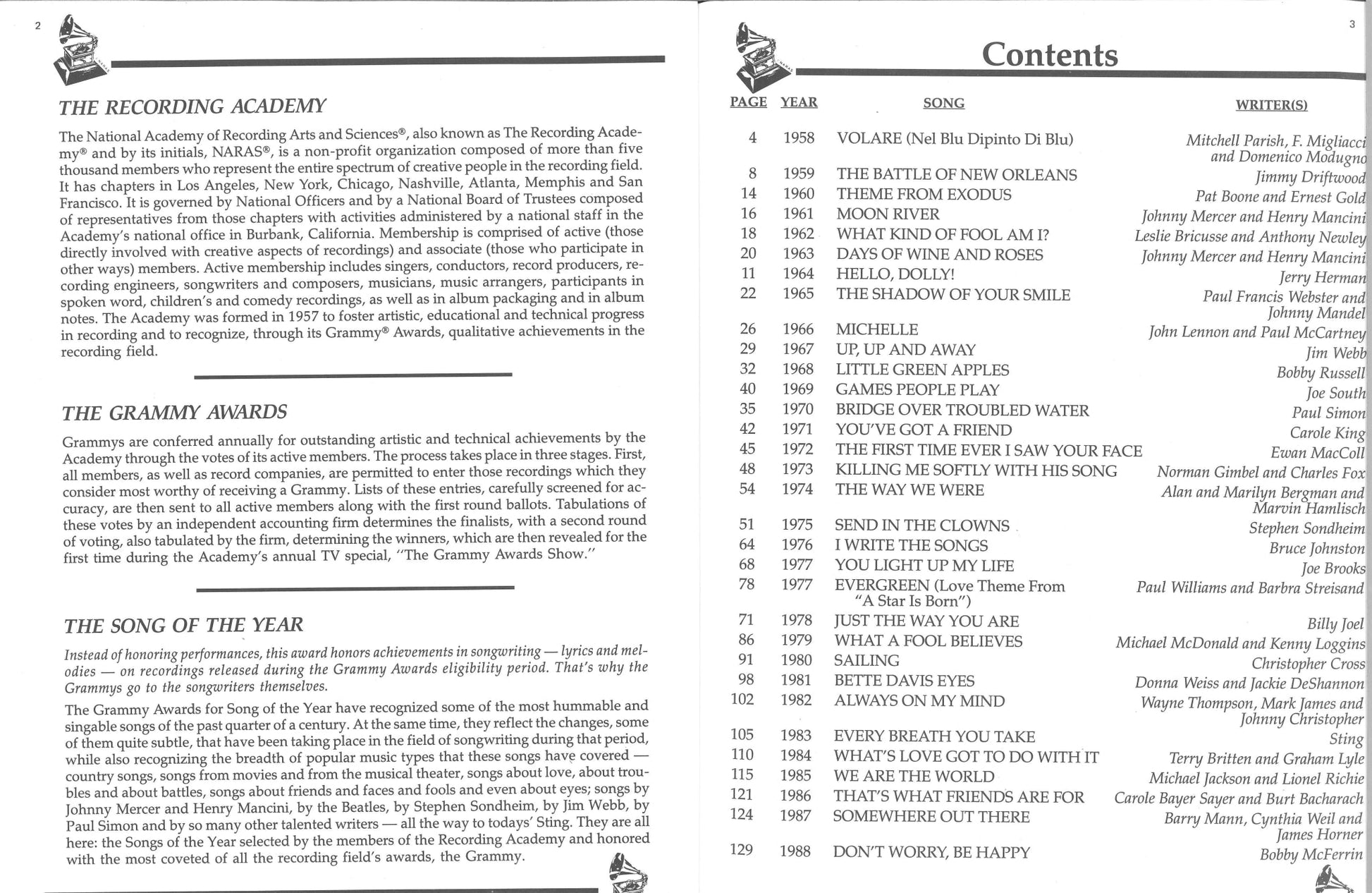 The New Grammy® Awards Song of The Year (1958-1988) The National Academy of Recording Arts and Sciences