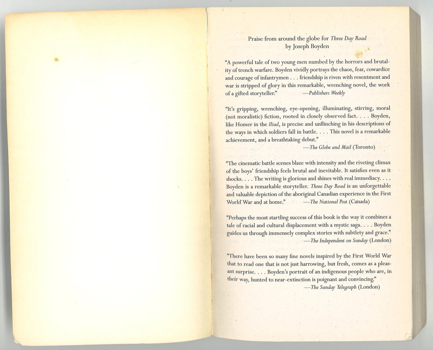 Three Day Road Joseph Boyden