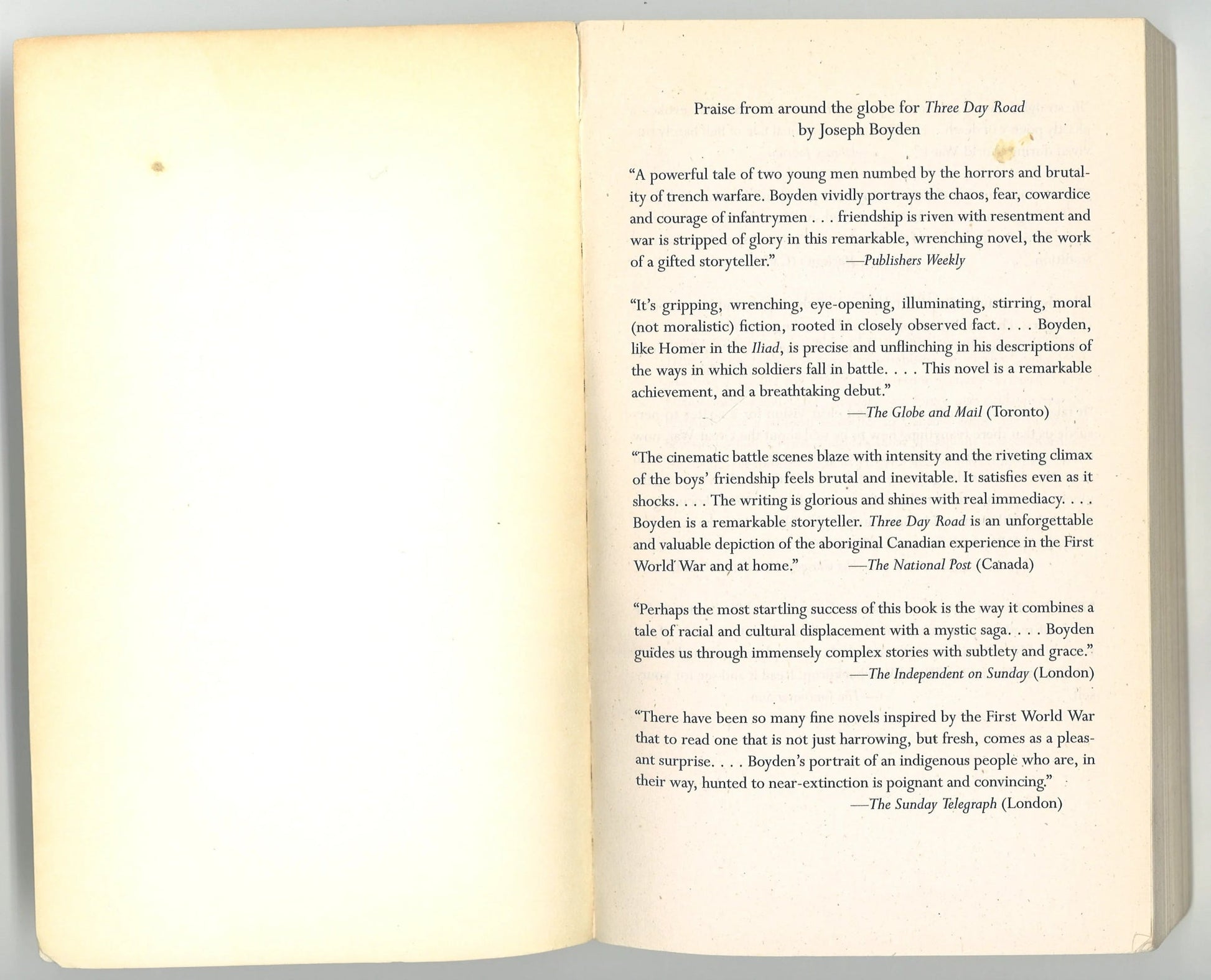 Three Day Road Joseph Boyden