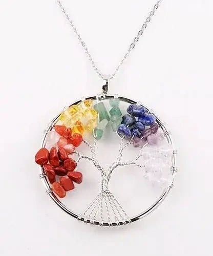 Tree of Life Necklace with Genuine Multi Colored Crystals - The Bookstore