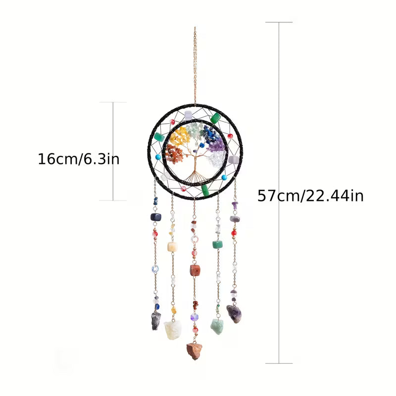 Double Hoop Tree of Life Suncatcher – Chakra Natural Stone Wind Chime Ornament