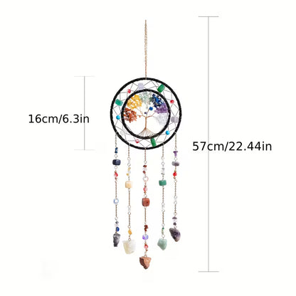 Double Hoop Tree of Life Suncatcher – Chakra Natural Stone Wind Chime Ornament
