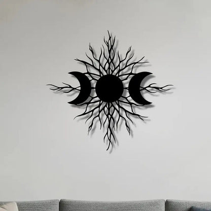 Triple Moon Metal Wall Art - Celestial Tree & Sun Design - The Bookstore
