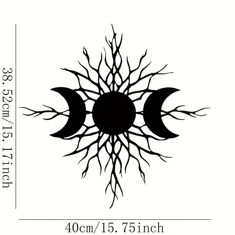 Triple Moon Metal Wall Art - Celestial Tree & Sun Design - The Bookstore