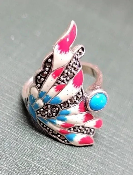 Turquoise Enamel Angel Fish Ring - The Bookstore