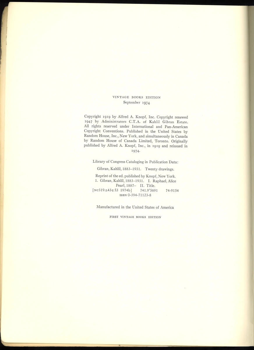 Twenty Drawings by Kahlil Gibran – 1974 First Vintage Books Edition - The Bookstore