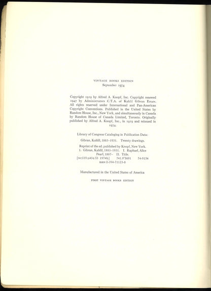 Twenty Drawings by Kahlil Gibran – 1974 First Vintage Books Edition - The Bookstore