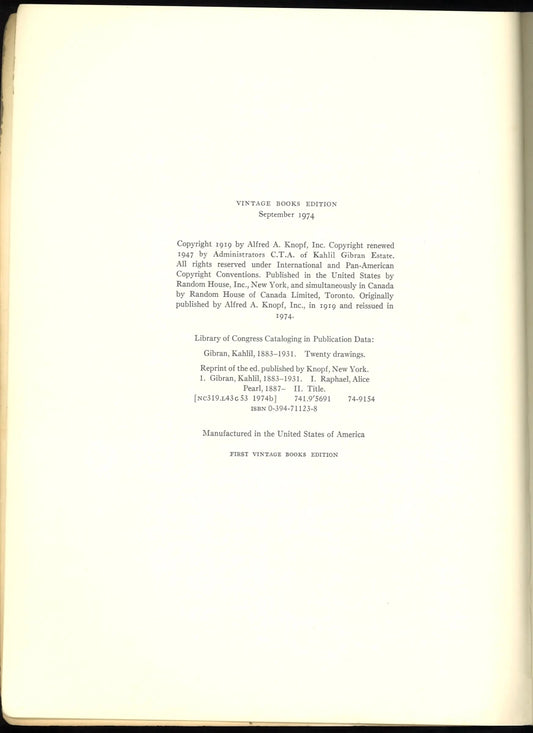 Twenty Drawings by Kahlil Gibran – 1974 First Vintage Books Edition - The Bookstore