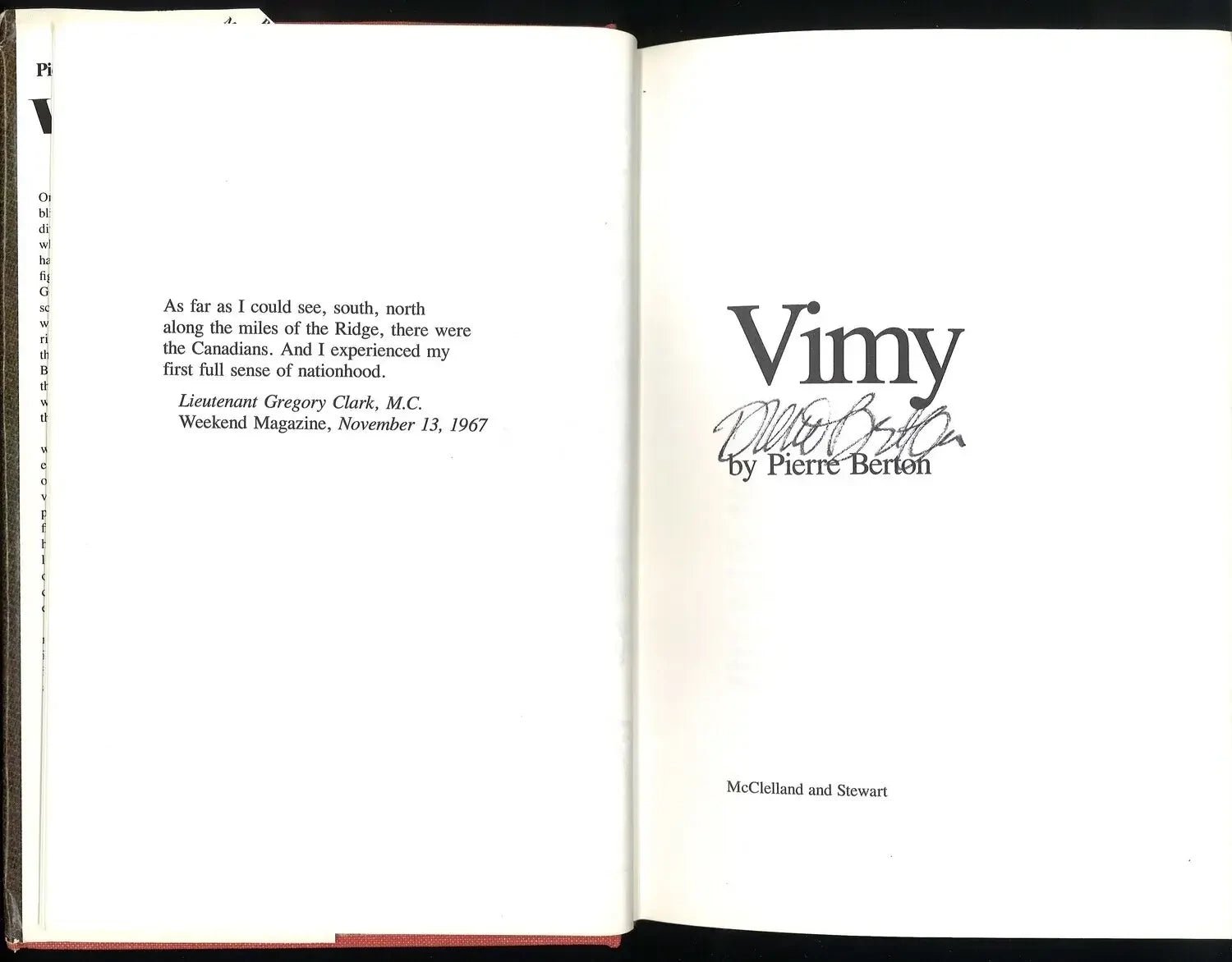 Vimy (Signed) by Pierre Berton - The Bookstore