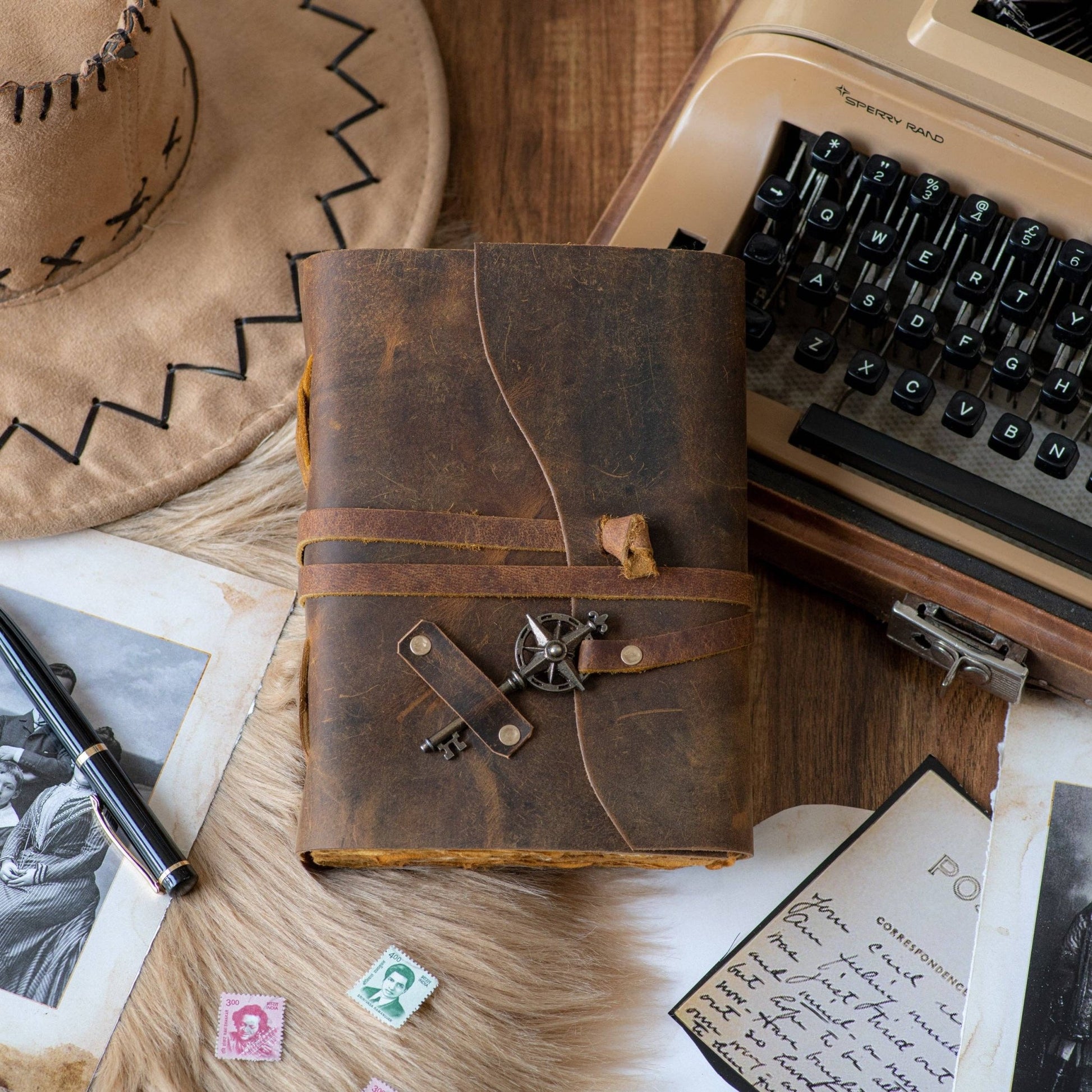 Vintage Leather Bound Journal with Key - The Bookstore