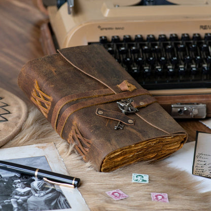 Vintage Leather Bound Journal with Key - The Bookstore