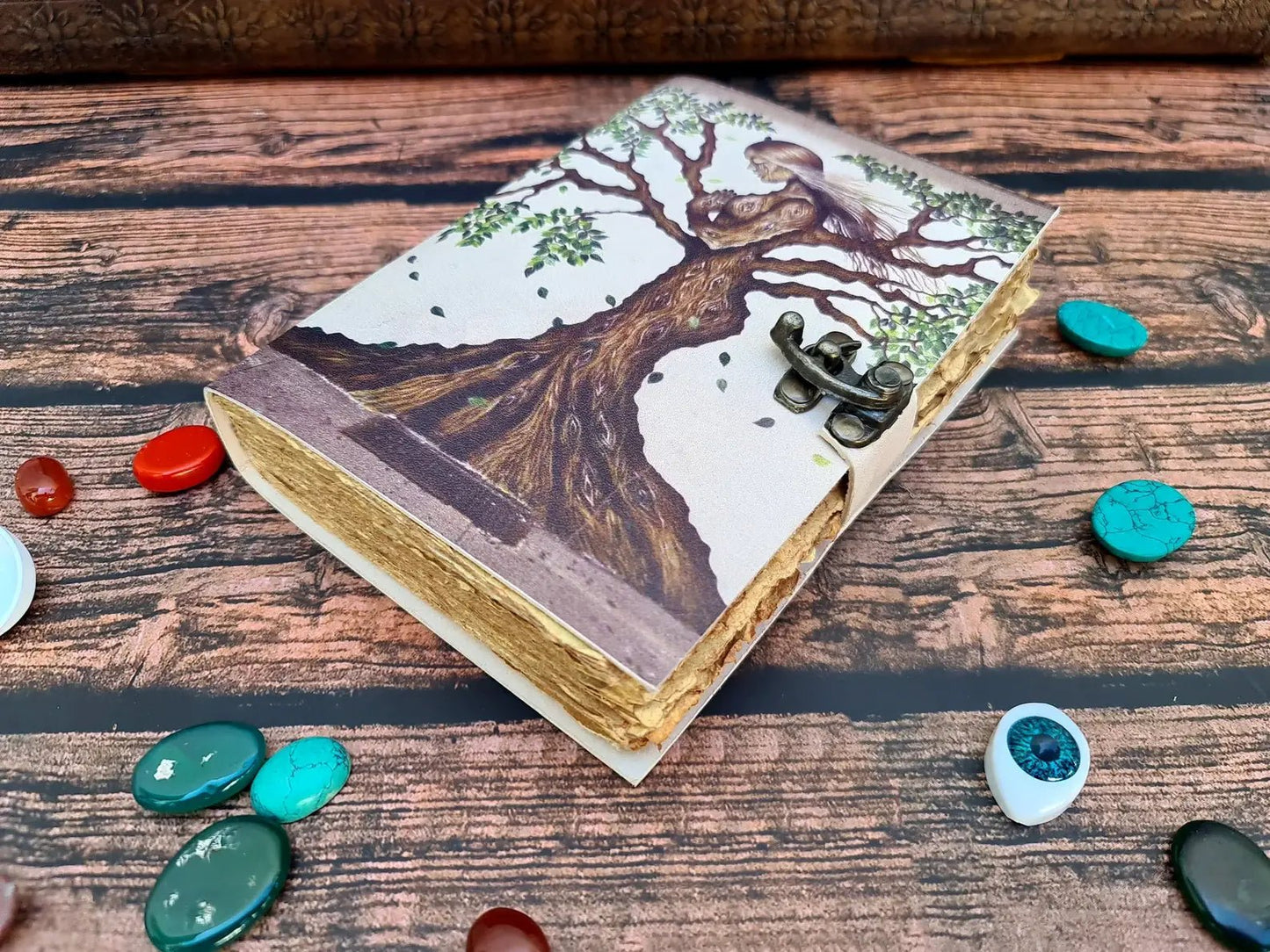 Vintage Leather Bound Journal with Mother Tree of Life Print - The Bookstore