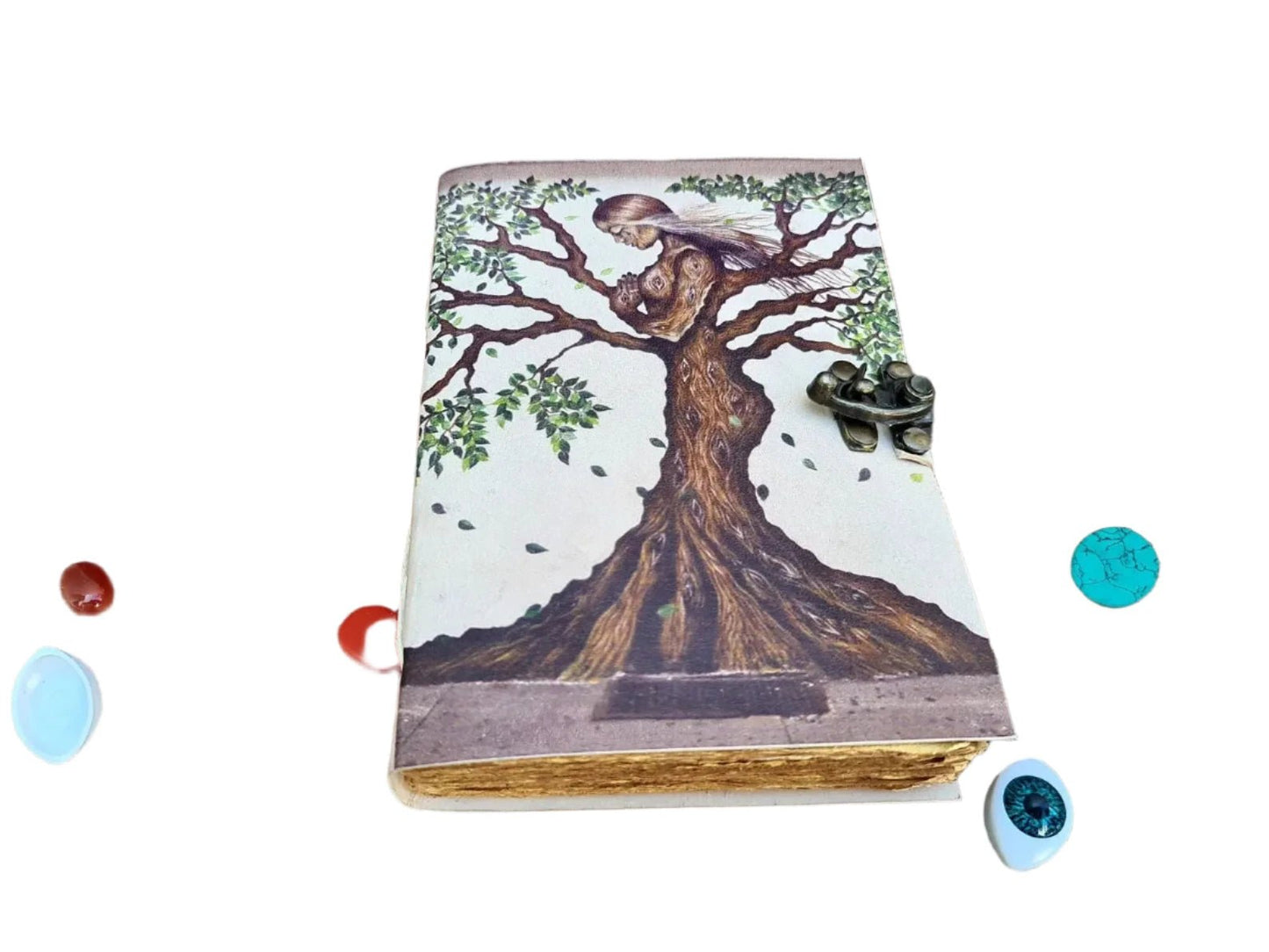 Vintage Leather Bound Journal with Mother Tree of Life Print - The Bookstore