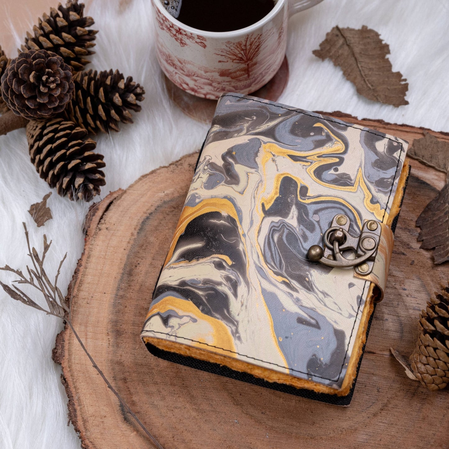 Vintage Leather Journal Marble Print - The Bookstore