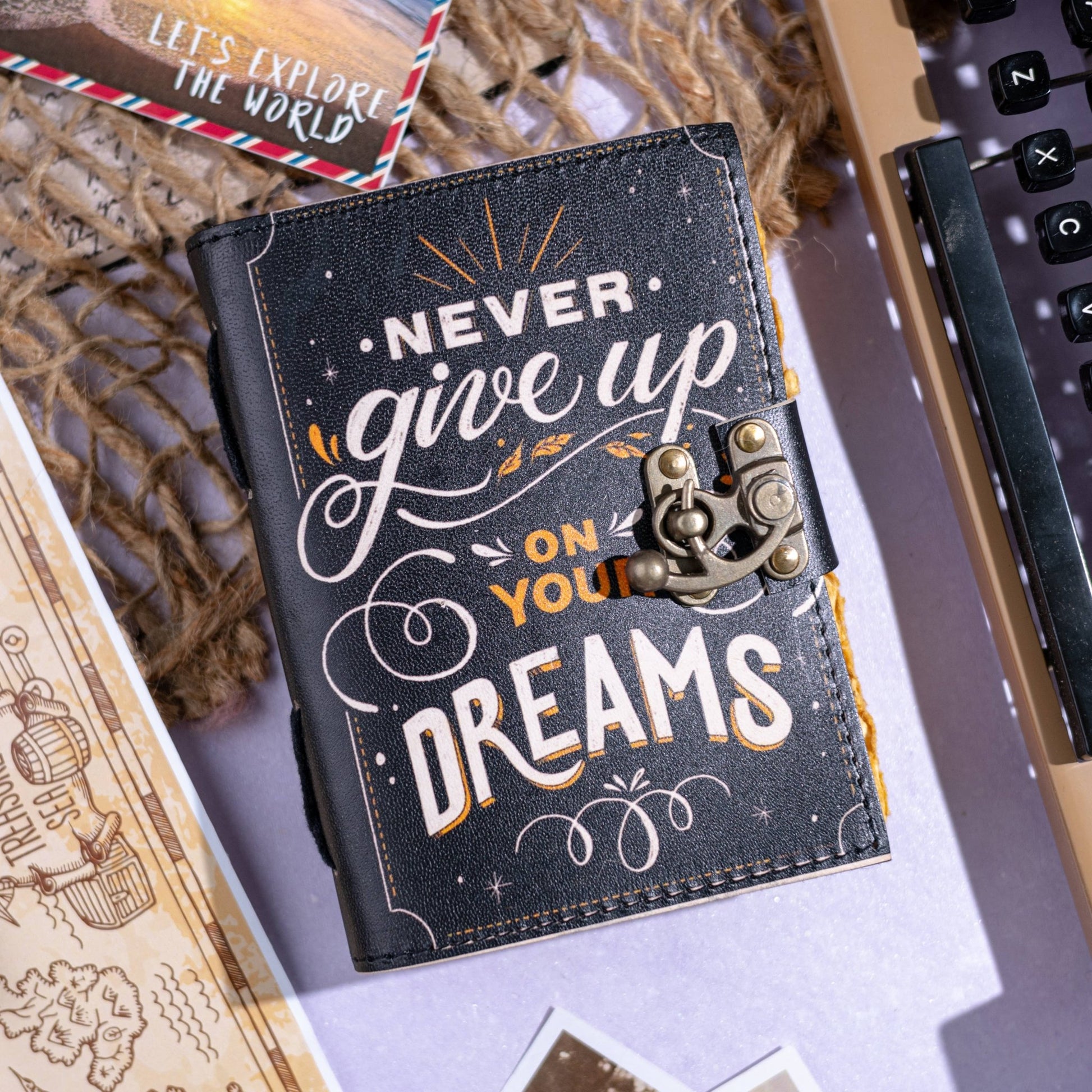 Vintage Leather Journal "Never Give Up On Your Dreams" - The Bookstore