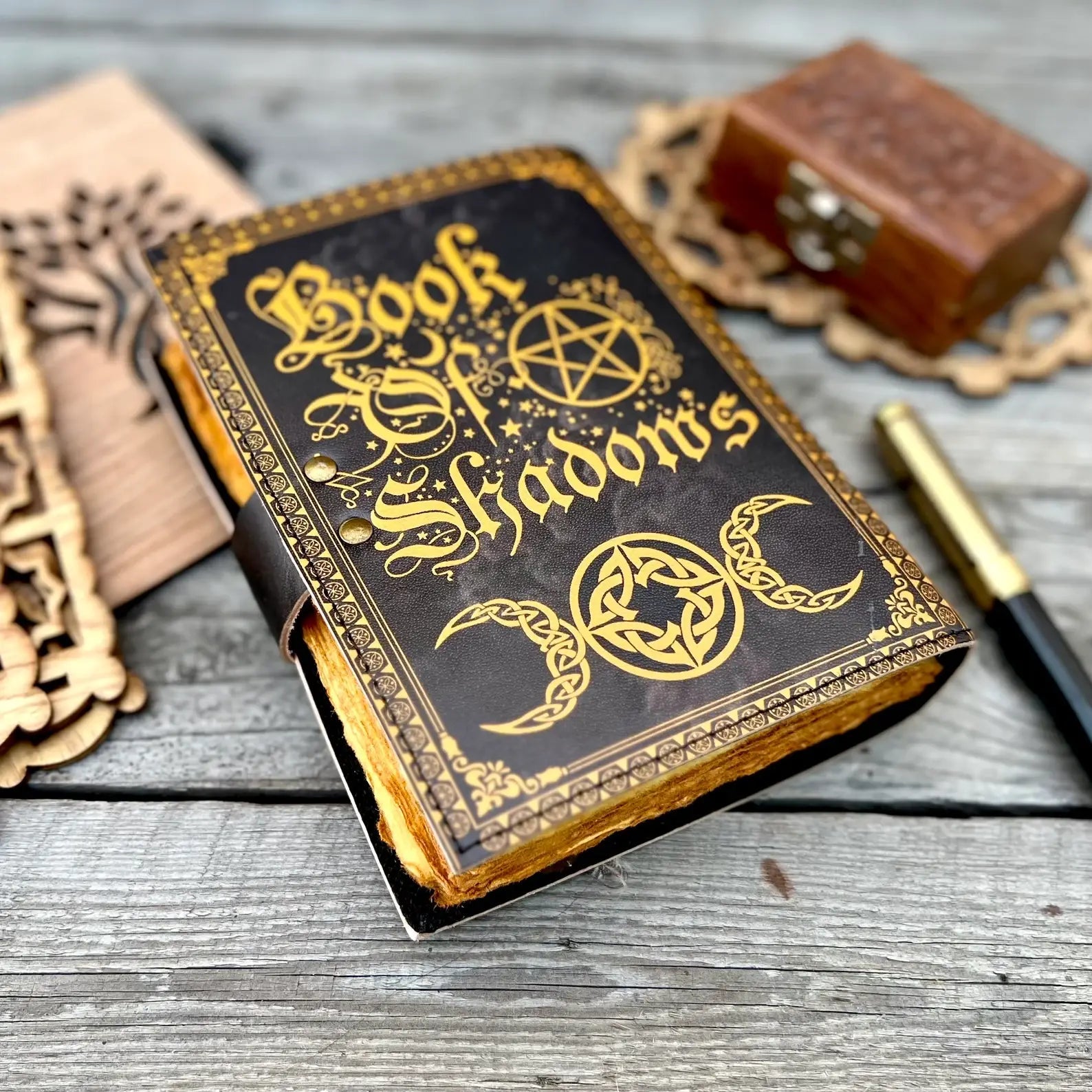 Vintage Leather Journal with Book of Shadow Print - The Bookstore