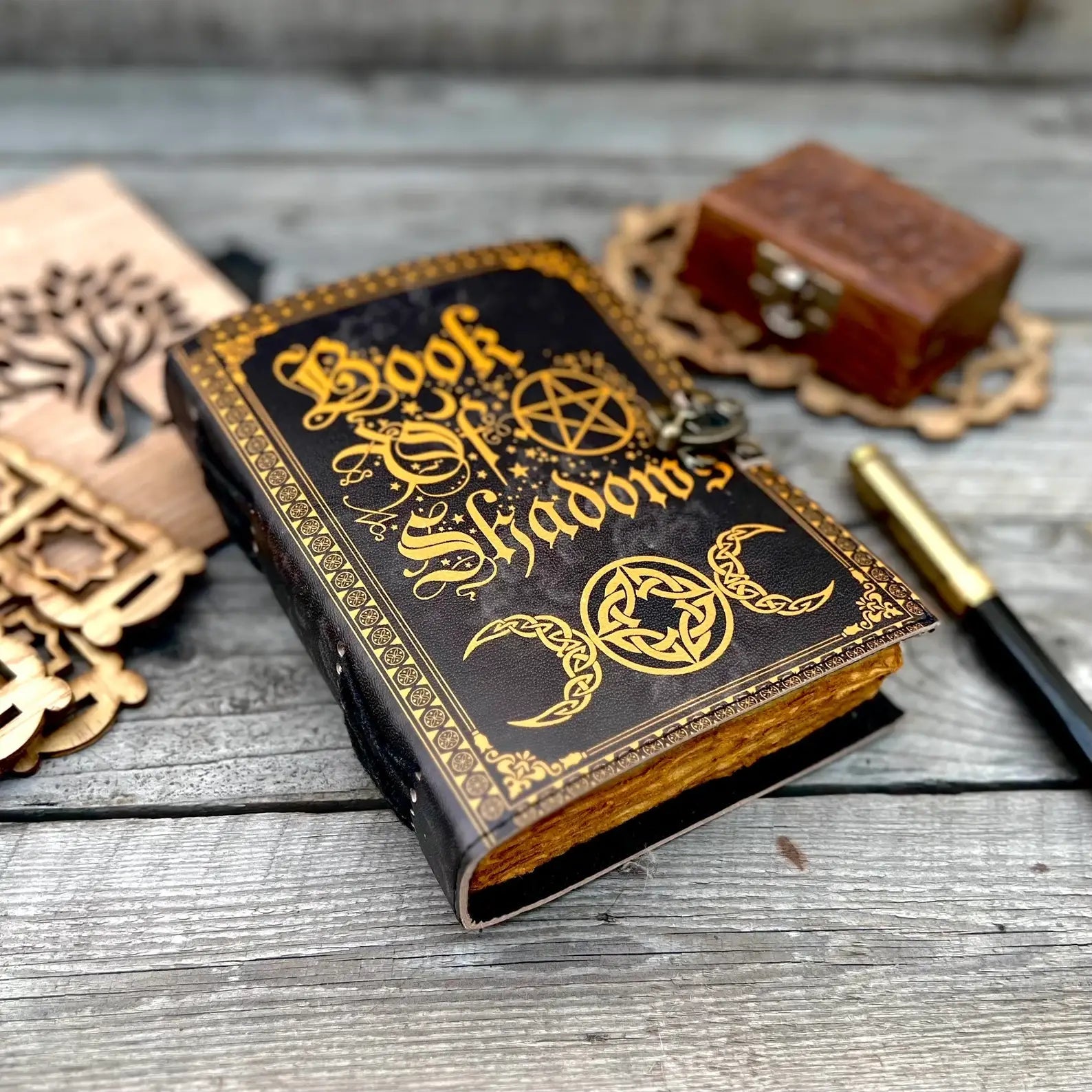 Vintage Leather Journal with Book of Shadow Print - The Bookstore