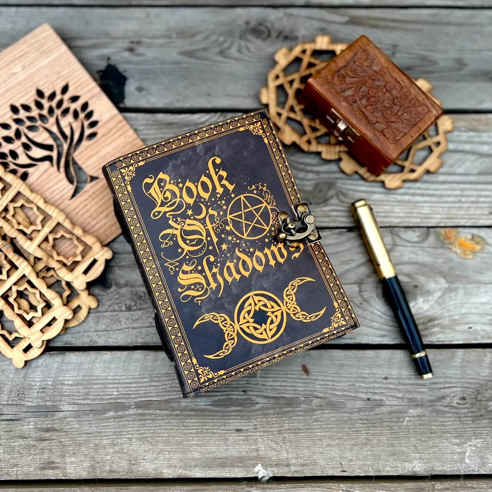 Vintage Leather Journal with Book of Shadow Print - The Bookstore