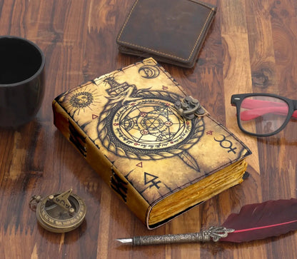 Vintage Leather Journal with Compass Print - The Bookstore