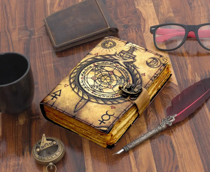 Vintage Leather Journal with Compass Print - The Bookstore