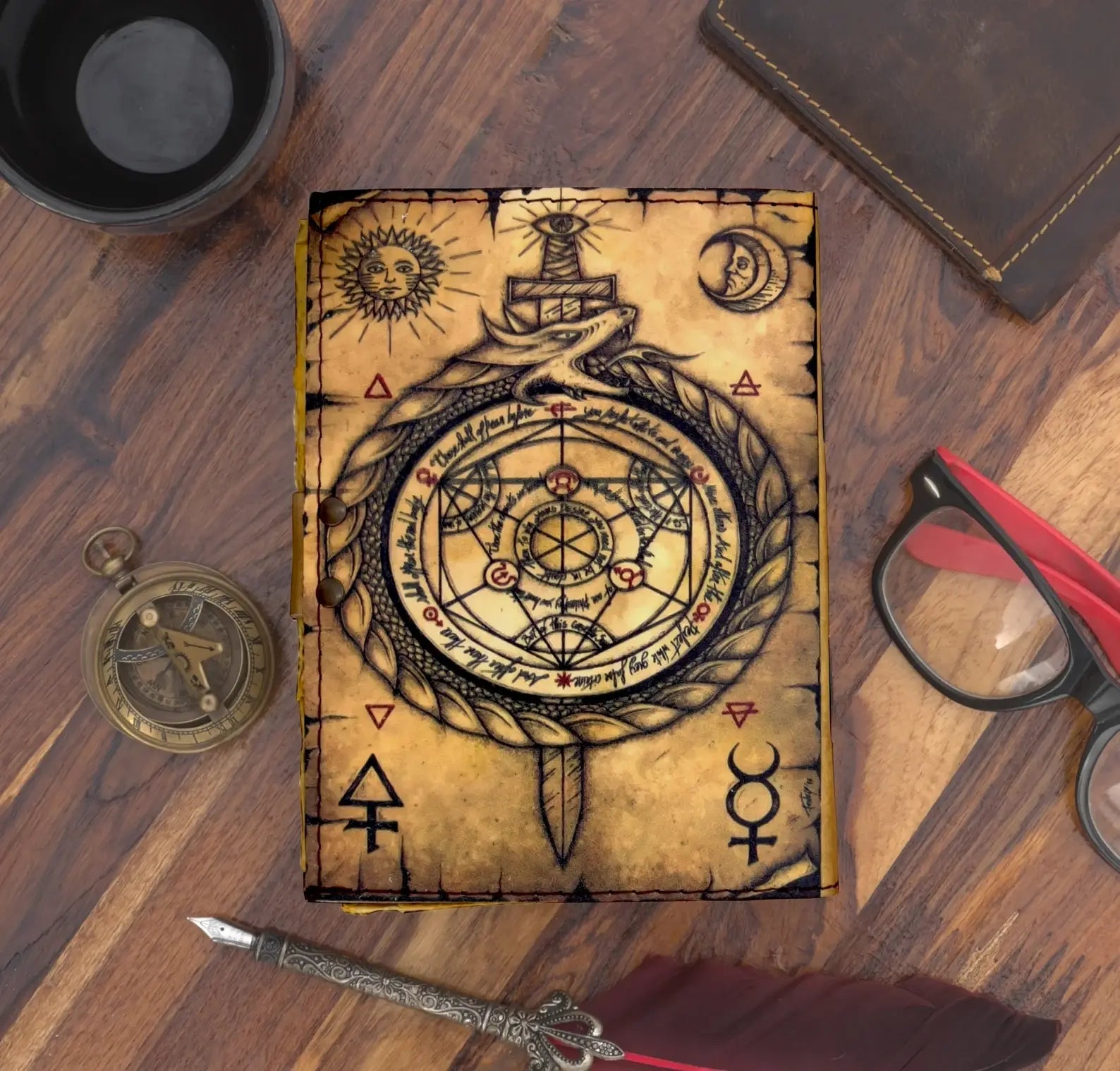 Vintage Leather Journal with Compass Print - The Bookstore