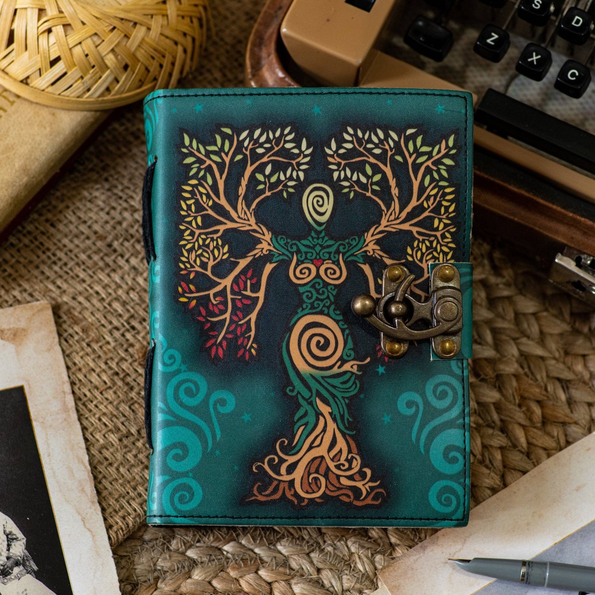 Vintage Leather Journal with Mother of Earth Print - The Bookstore