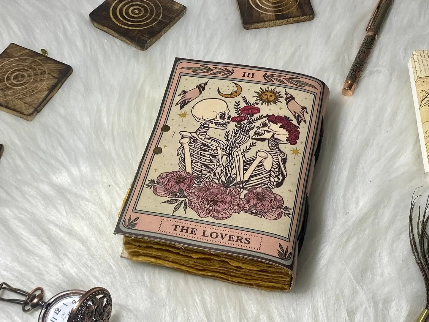 Vintage Leather Journal with The Lovers Print - The Bookstore