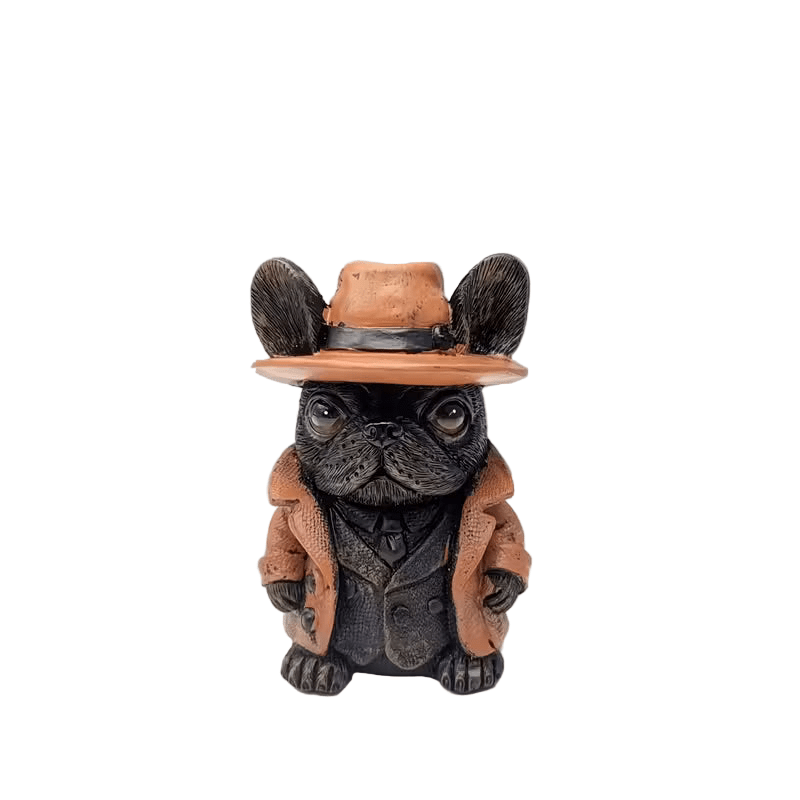 Whimsical French Bulldog in a Brown Hat Figurine - The Bookstore