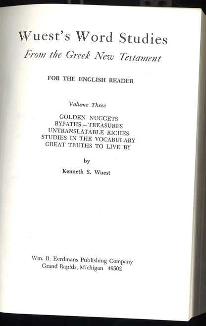 Word Studies in The Greek New Testament Volume III - The Bookstore