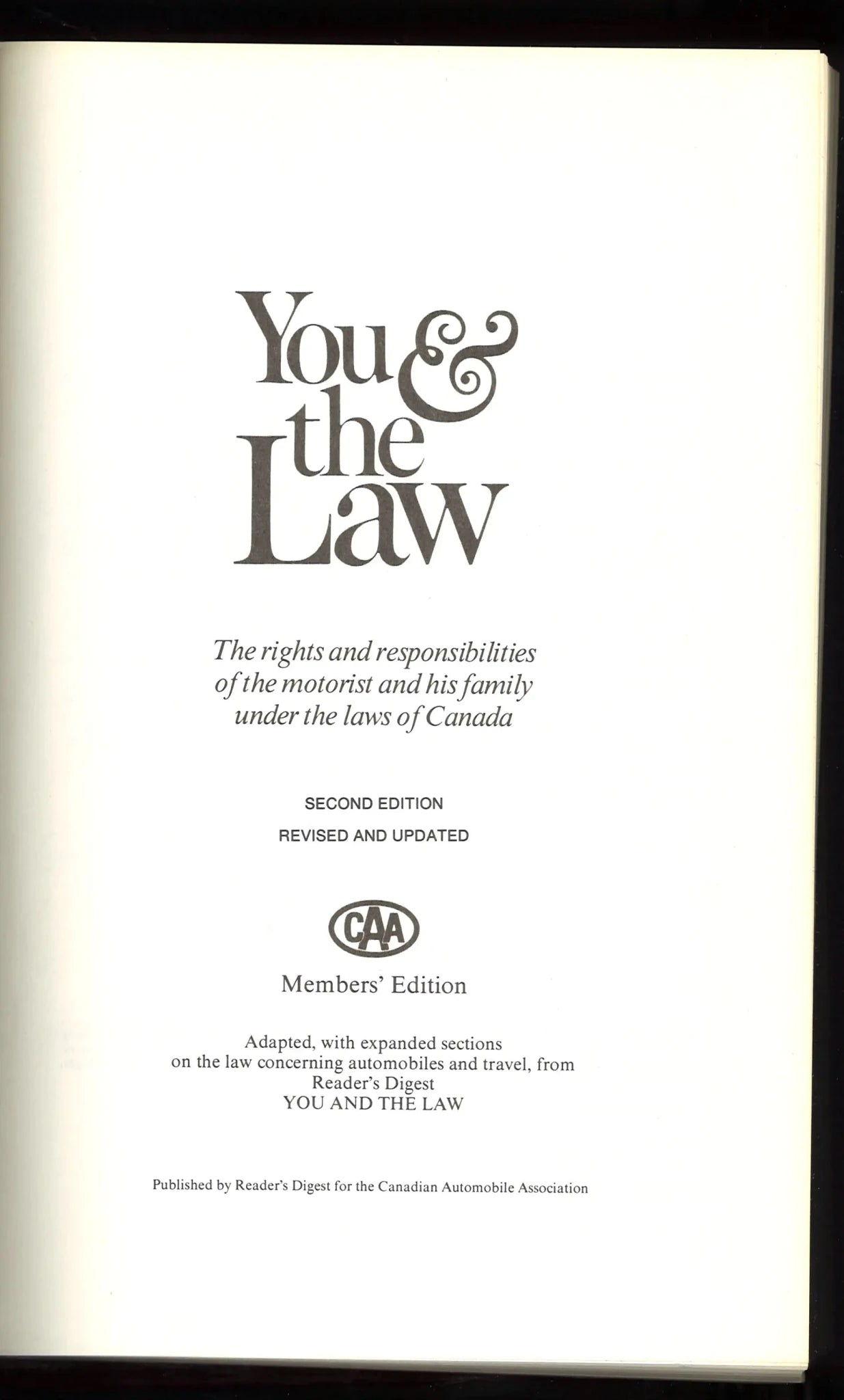 You & The Law - CAA Members' Edition (1976) Second Edition - The Bookstore