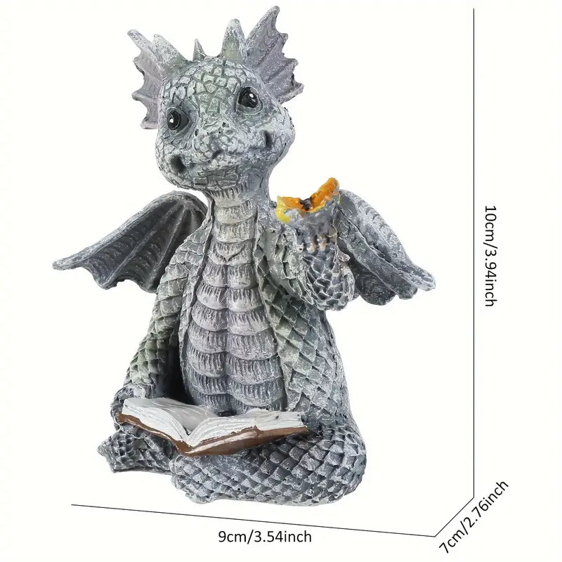 Young Dragon with Butterfly and Open Book Figurine