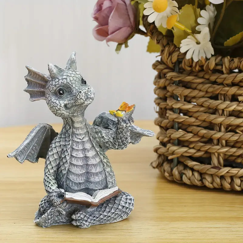 Young Dragon with Butterfly and Open Book Figurine