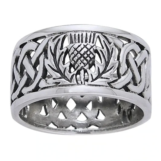 Scottish Thistle Celtic Knot Sterling Silver Ring--Size 13