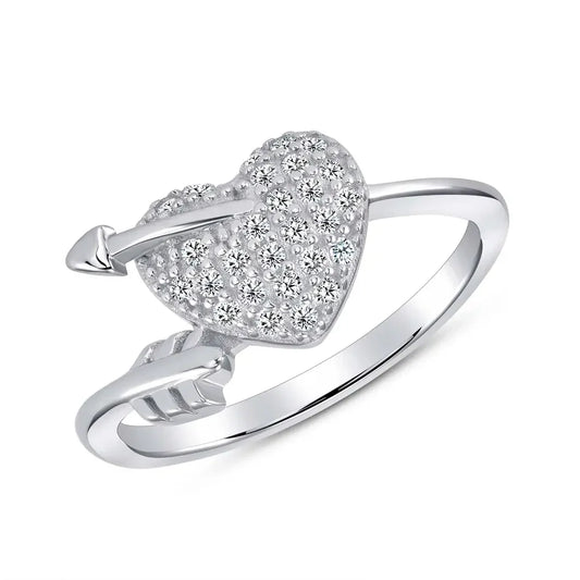 Sterling Silver Full CZ Arrow Heart Endless Ring--Size 7