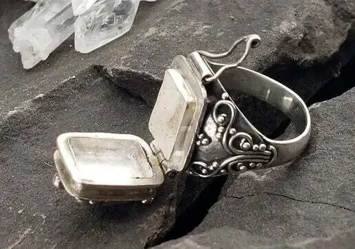 Sterling Silver Garnet Poison Box Locket Ring- Size 7