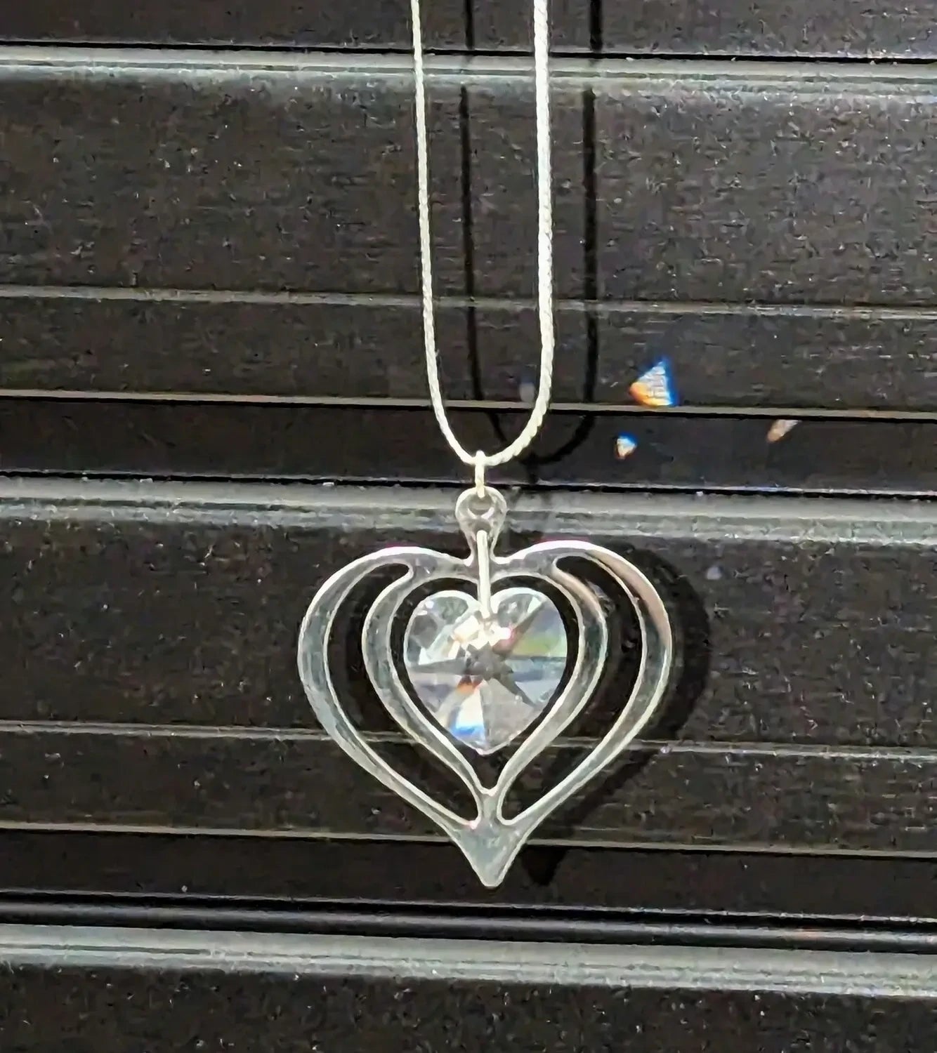 Sterling Silver Double Heart with Crystal Necklace